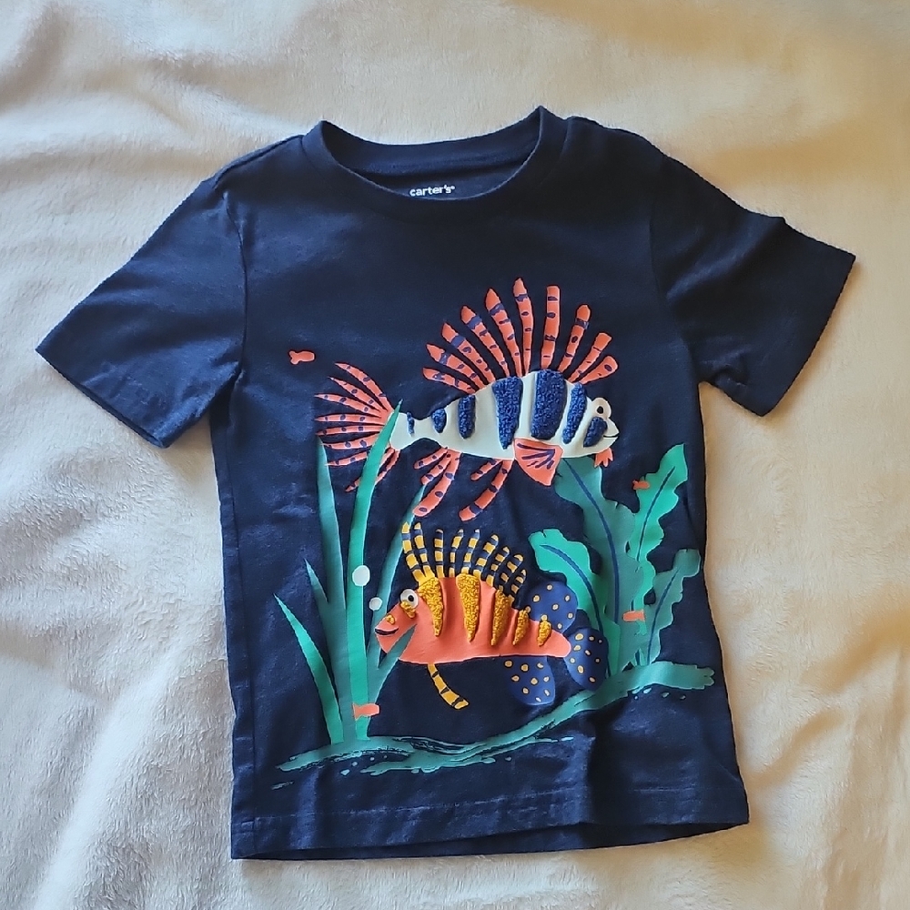 Carter's Dark Blue T-Shirt with Colorful Fish Design